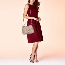 Pre Owned Gucci Beige Matelasse Leather Small GG Marmont Top Handle Bag