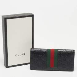 Gucci Black Guccissima Leather Web Vertical Wallet