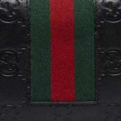 Gucci Black Guccissima Leather Web Vertical Wallet