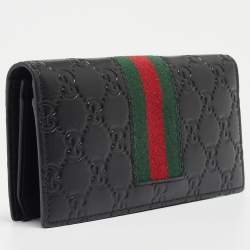 Gucci Black Guccissima Leather Web Vertical Wallet