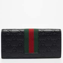 Gucci Black Guccissima Leather Web Vertical Wallet