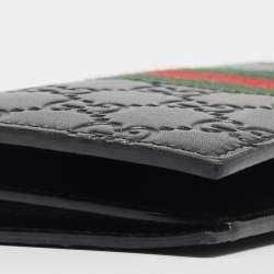 Gucci Black Guccissima Leather Web Vertical Wallet