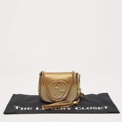 Gucci Ombre Gold Leather Soho Flap Crossbody Bag