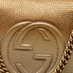 Gucci Ombre Gold Leather Soho Flap Crossbody Bag