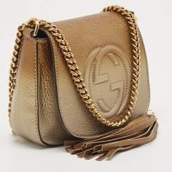 Gucci Ombre Gold Leather Soho Flap Crossbody Bag