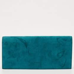 Pre Owned Gucci Teal Suede Crystal Embellished Broadway Clutch