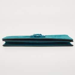 Pre Owned Gucci Teal Suede Crystal Embellished Broadway Clutch