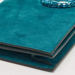 Pre Owned Gucci Teal Suede Crystal Embellished Broadway Clutch