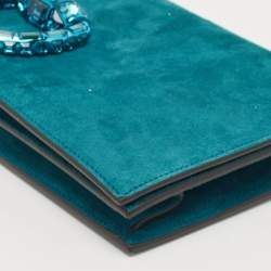 Pre Owned Gucci Teal Suede Crystal Embellished Broadway Clutch