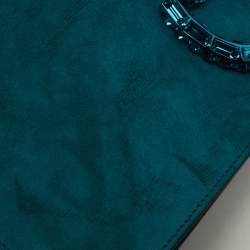 Pre Owned Gucci Teal Suede Crystal Embellished Broadway Clutch