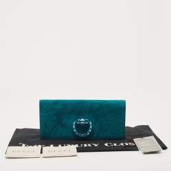 Pre Owned Gucci Teal Suede Crystal Embellished Broadway Clutch