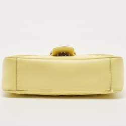 Pre Owned Gucci Yellow Matelassé Leather Small GG Marmont Shoulder Bag