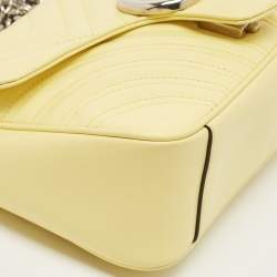Pre Owned Gucci Yellow Matelassé Leather Small GG Marmont Shoulder Bag