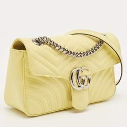 Pre Owned Gucci Yellow Matelassé Leather Small GG Marmont Shoulder Bag
