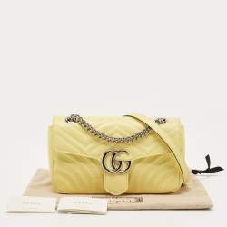 Pre Owned Gucci Yellow Matelassé Leather Small GG Marmont Shoulder Bag