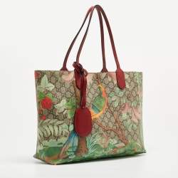 Pre Owned Gucci Red/Beige Tian GG Supreme Canvas Shopper Tote