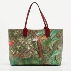 Pre Owned Gucci Red/Beige Tian GG Supreme Canvas Shopper Tote