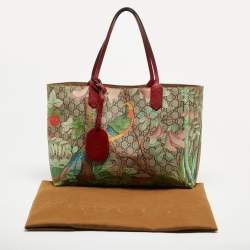 Pre Owned Gucci Red/Beige Tian GG Supreme Canvas Shopper Tote