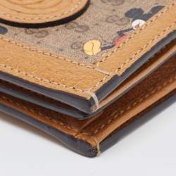 Gucci Brown/Beige GG Supremes and Leather Mickey Mouse Flap Card Case 