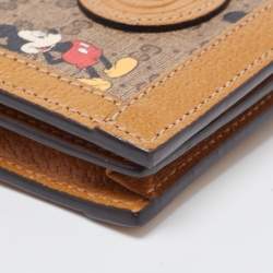 Gucci Brown/Beige GG Supremes and Leather Mickey Mouse Flap Card Case 