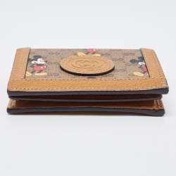 Gucci Brown/Beige GG Supremes and Leather Mickey Mouse Flap Card Case 