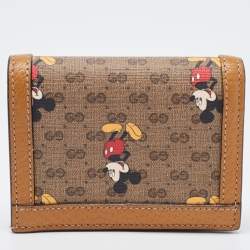 Gucci Brown/Beige GG Supremes and Leather Mickey Mouse Flap Card Case 