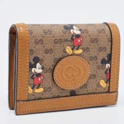 Gucci Brown/Beige GG Supremes and Leather Mickey Mouse Flap Card Case 