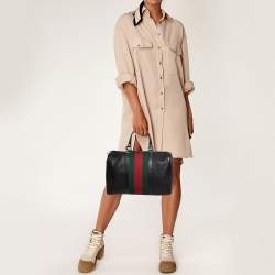 مملوكة مسبقًا حقيبة بوسطن غوتشي فنتدج ويب جلد بنيه متوسطة