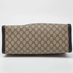 Pre Owned Gucci Beige/Black GG Supreme Canvas and Leather Medium Padlock Tote