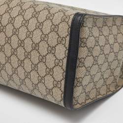 Pre Owned Gucci Beige/Black GG Supreme Canvas and Leather Medium Padlock Tote