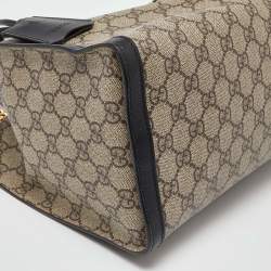 Pre Owned Gucci Beige/Black GG Supreme Canvas and Leather Medium Padlock Tote