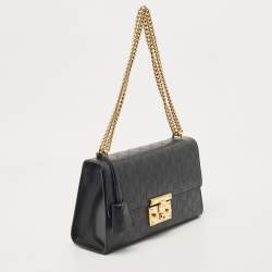 Gucci Black Guccissima Leather Medium Padlock Shoulder Bag