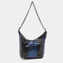 Pre Owned Gucci Navy Blue/Black Python Galaxy Hobo