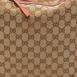 Pre Owned Gucci Crimson Red/Beige GG Canvas and Leather Bamboo Bar Hobo
