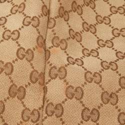 Pre Owned Gucci Crimson Red/Beige GG Canvas and Leather Bamboo Bar Hobo