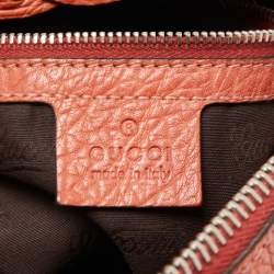 Pre Owned Gucci Crimson Red/Beige GG Canvas and Leather Bamboo Bar Hobo