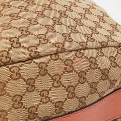 Pre Owned Gucci Crimson Red/Beige GG Canvas and Leather Bamboo Bar Hobo