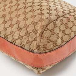 Pre Owned Gucci Crimson Red/Beige GG Canvas and Leather Bamboo Bar Hobo