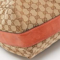 Pre Owned Gucci Crimson Red/Beige GG Canvas and Leather Bamboo Bar Hobo