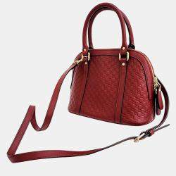 Pre Owned Gucci Red Leather Mico Guccissima Dome Top Handle Bag 