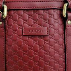 Pre Owned Gucci Red Leather Mico Guccissima Dome Top Handle Bag 