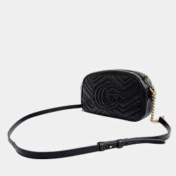 Gucci Black Leather GG Marmont Camera Shoulder Bag