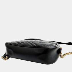 Gucci Black Leather GG Marmont Camera Shoulder Bag