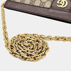 Pre Owned Gucci Brown Coated Canvas Leather Small Ophidia Web Chain Shoulder Bag