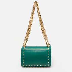 Pre Owned Gucci Green Leather Small Pearl Studded Padlock Shoulder Bag