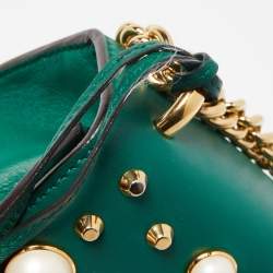 Pre Owned Gucci Green Leather Small Pearl Studded Padlock Shoulder Bag