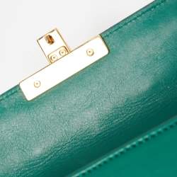Pre Owned Gucci Green Leather Small Pearl Studded Padlock Shoulder Bag