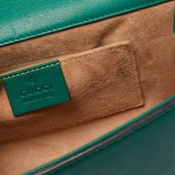 Pre Owned Gucci Green Leather Small Pearl Studded Padlock Shoulder Bag