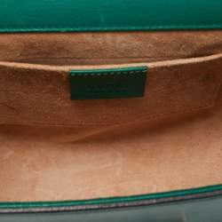 Pre Owned Gucci Green Leather Small Pearl Studded Padlock Shoulder Bag