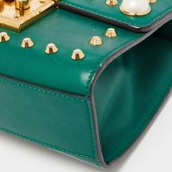 Pre Owned Gucci Green Leather Small Pearl Studded Padlock Shoulder Bag